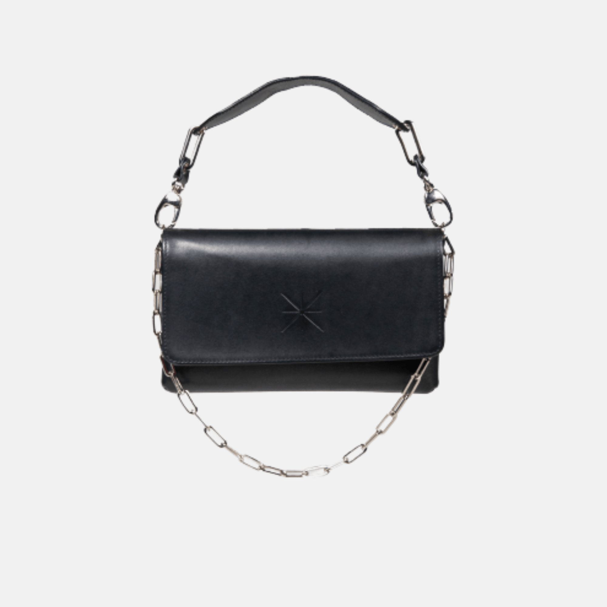 BOLSO GEMMA DE PIEL NEGRO - ACABADO PLATA