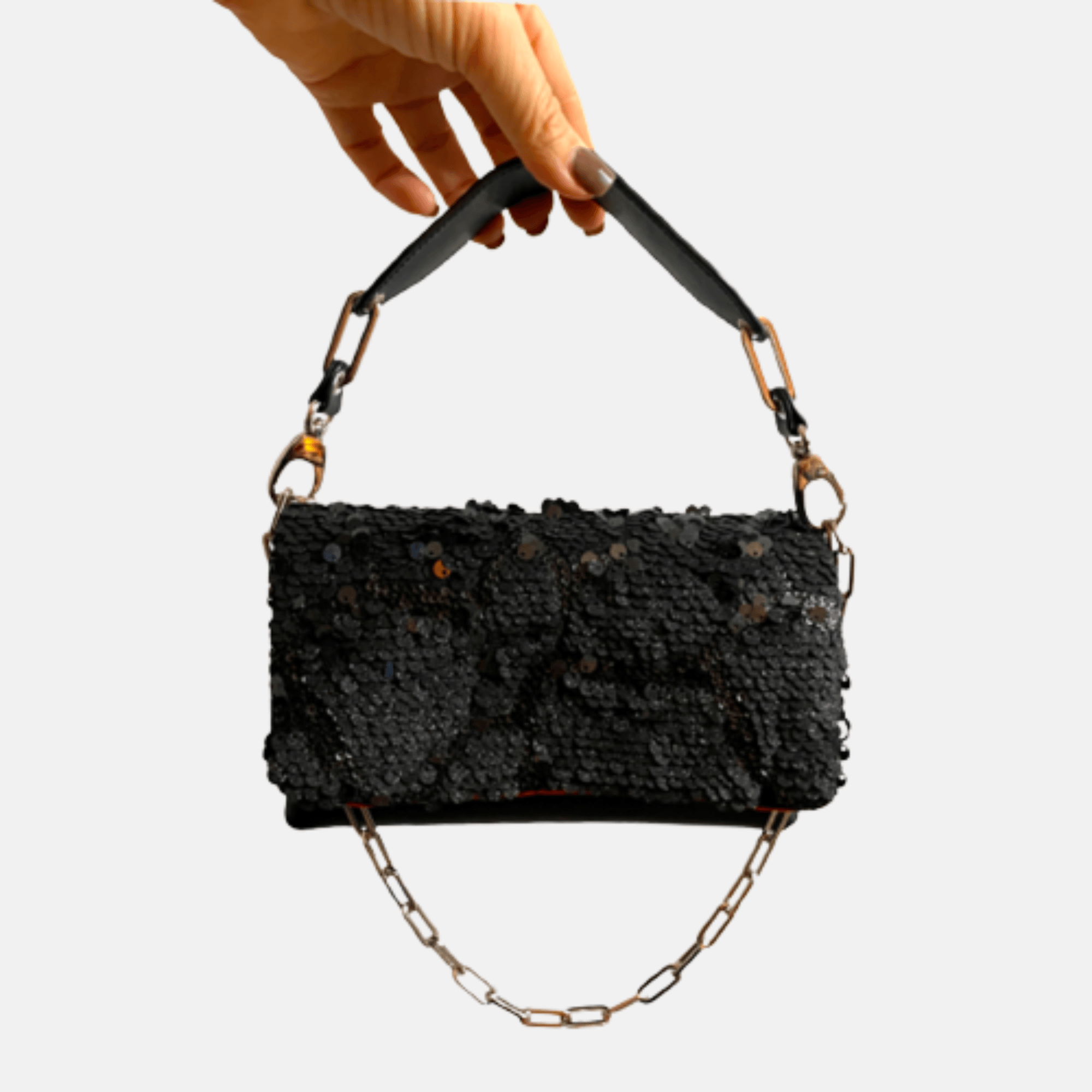 BOLSO GEMMA DE PIEL NEGRO - ACABADO PLATA