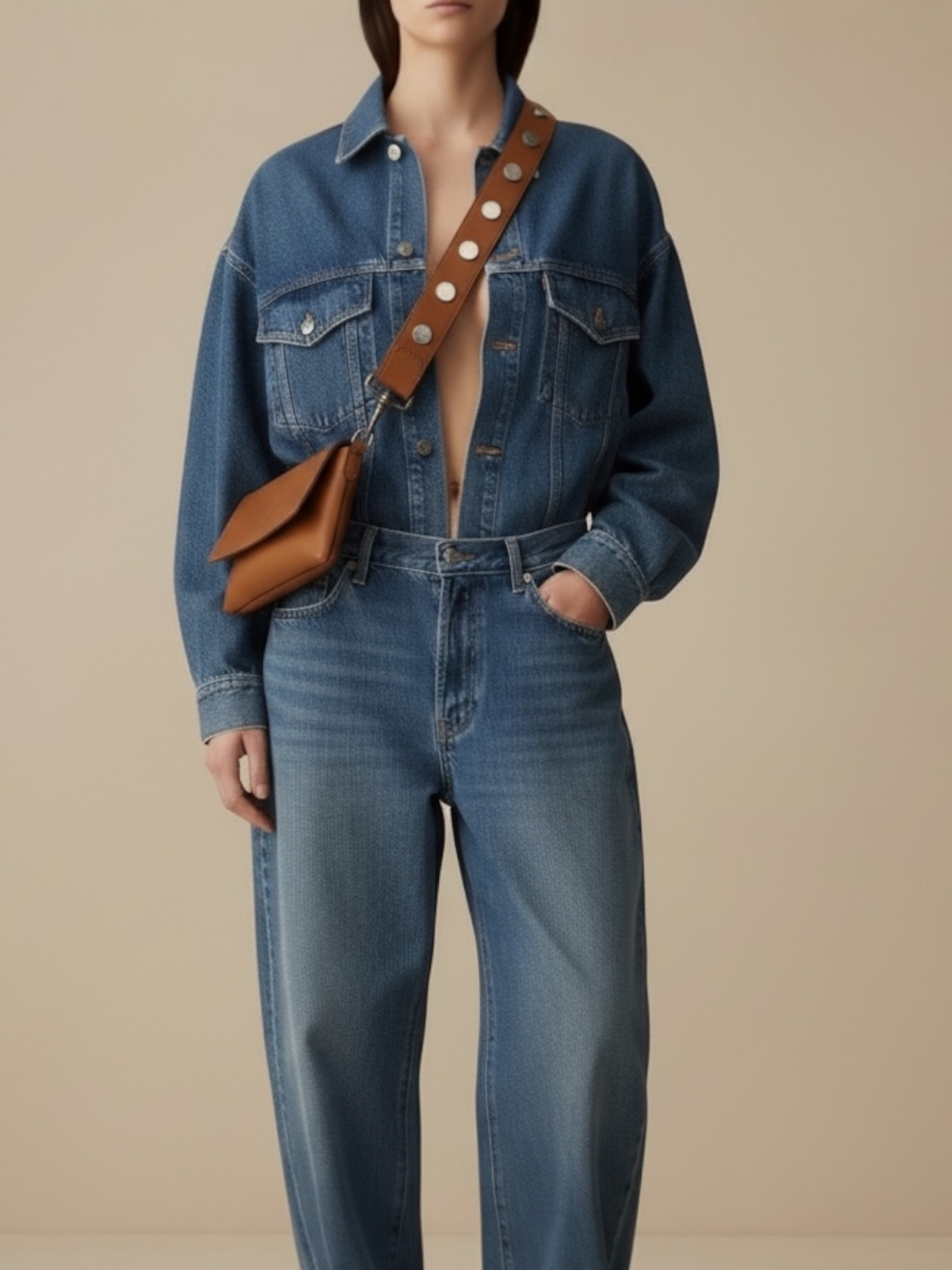 Set Gemma Camel & Bandoulière Cloutée – Pièce Signature