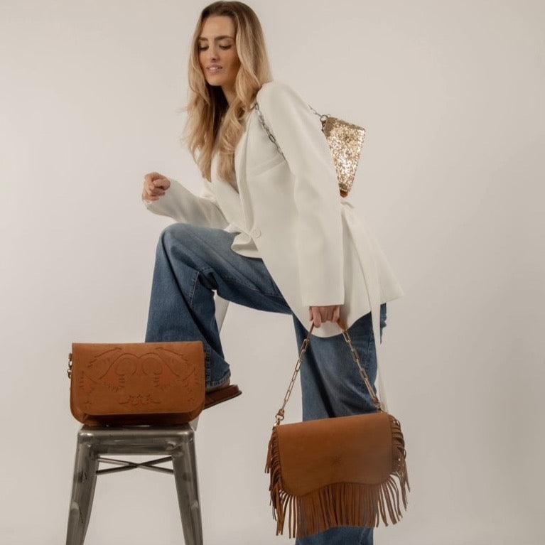 BANDOULIÈRE CHAINE COURTE CAMEL/ANTIC