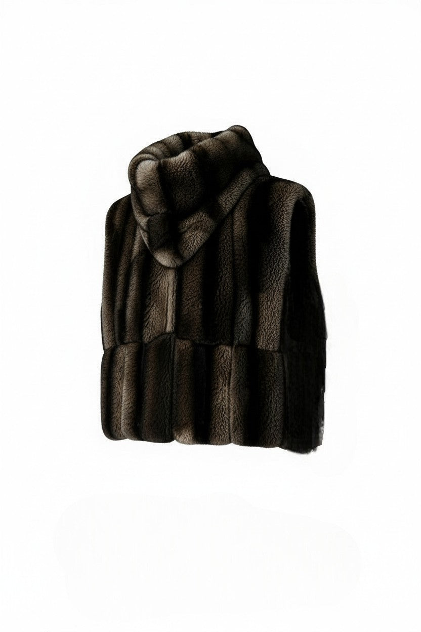 PLASTRON ECO-FOURRURE VISON GRIS/NOIR COURT