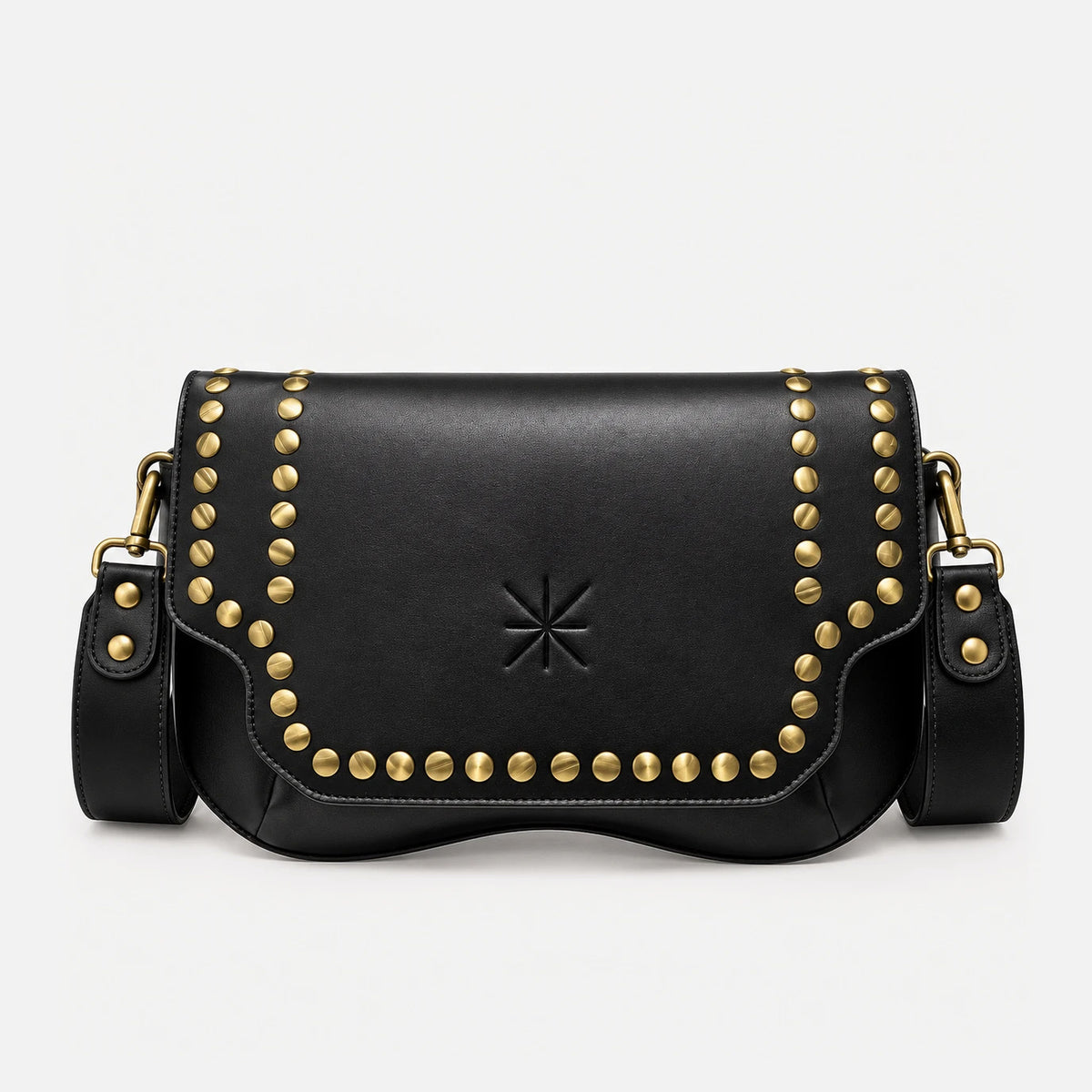 Sac Baby Double Sidia cuir noir clouté laiton, vue de face