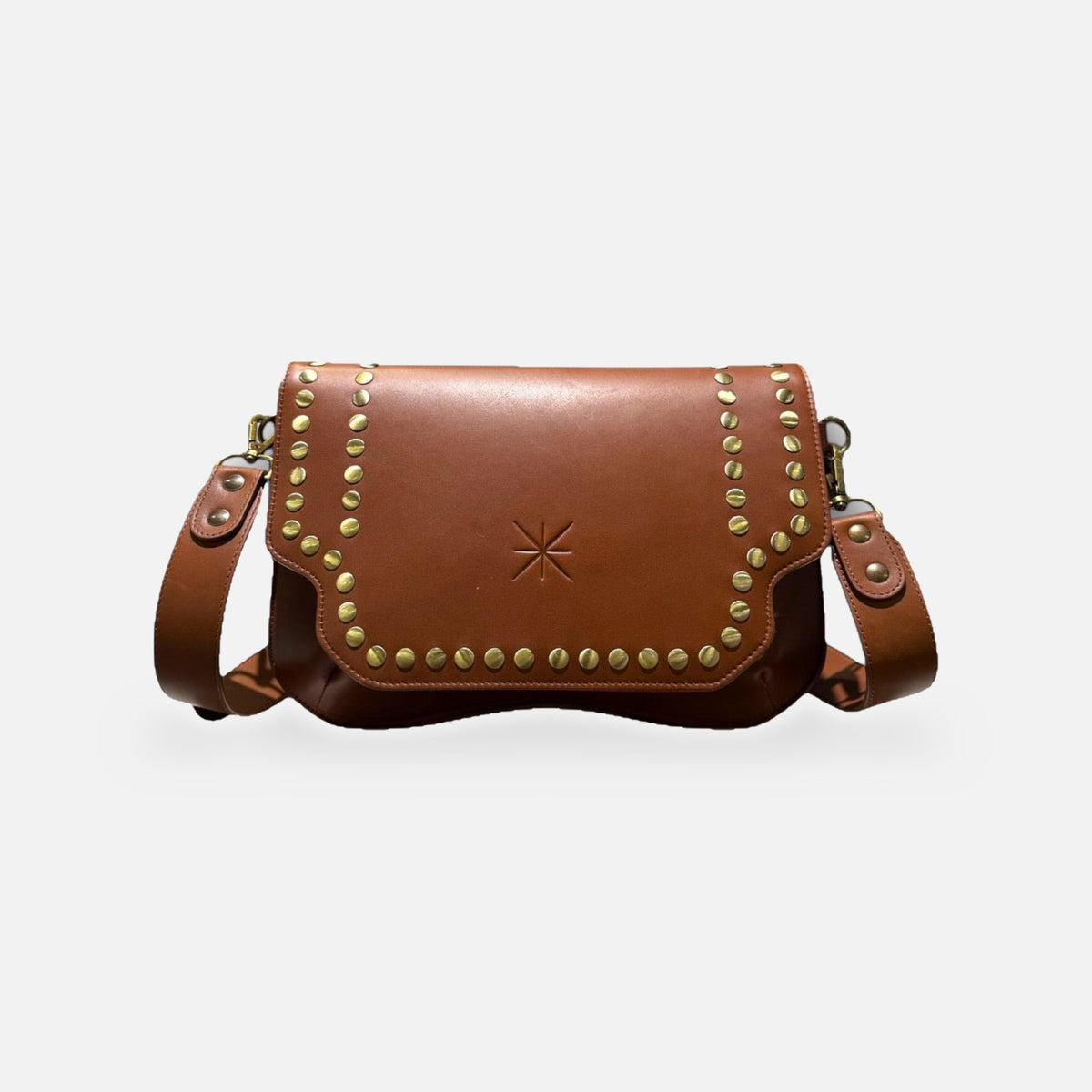 Sac Baby Double Sidia marron glacé clouté, vue de face