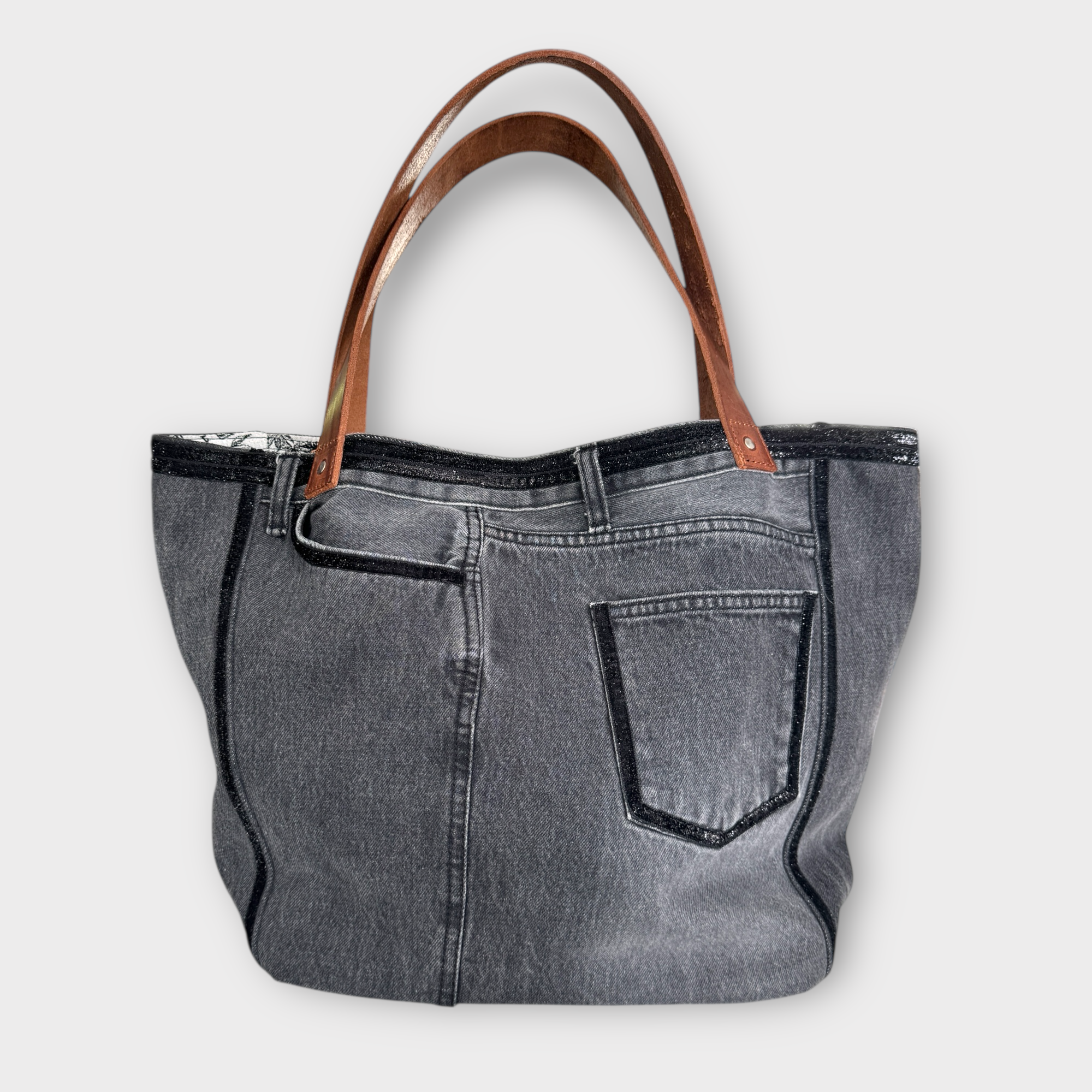 CABAS BILLY JEANS VINTAGE NOIR & TOILE DE JOUY