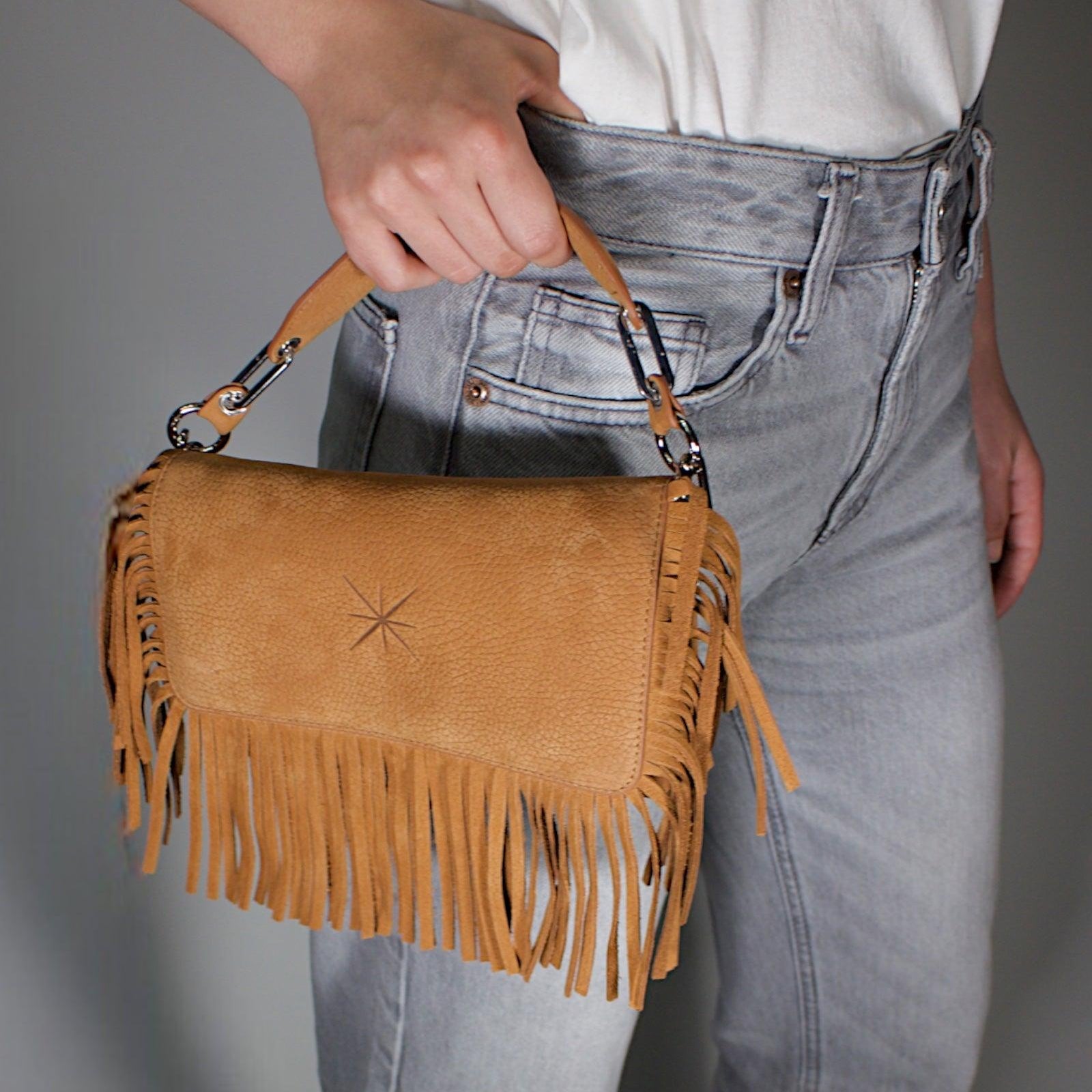 BOLSO MINI GEMMA HEVA NUBUCK CAMEL/ORO