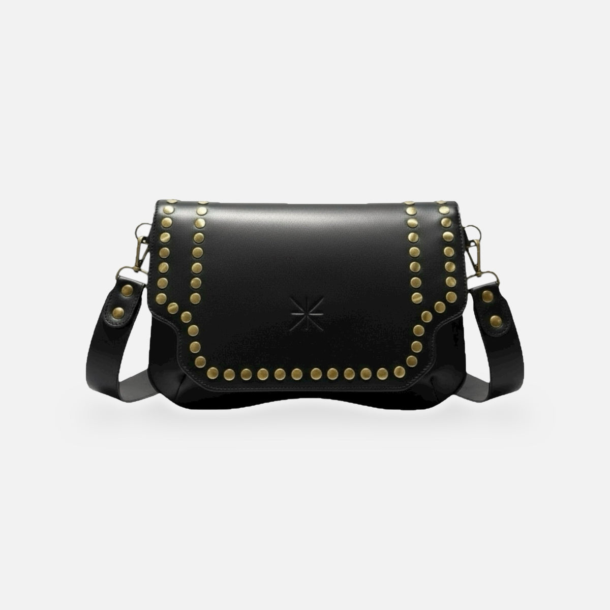 Sac Baby Double Sidia cuir noir clouté laiton, vue de face