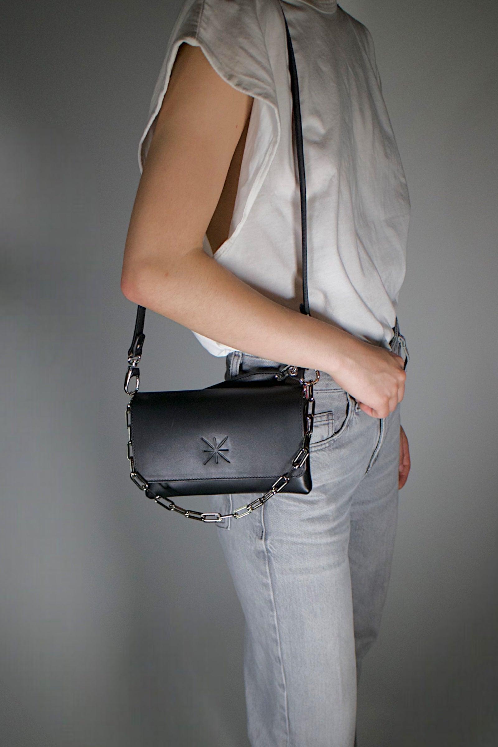 SAC GEMMA CUIR NOIR - FINITION ARGENT