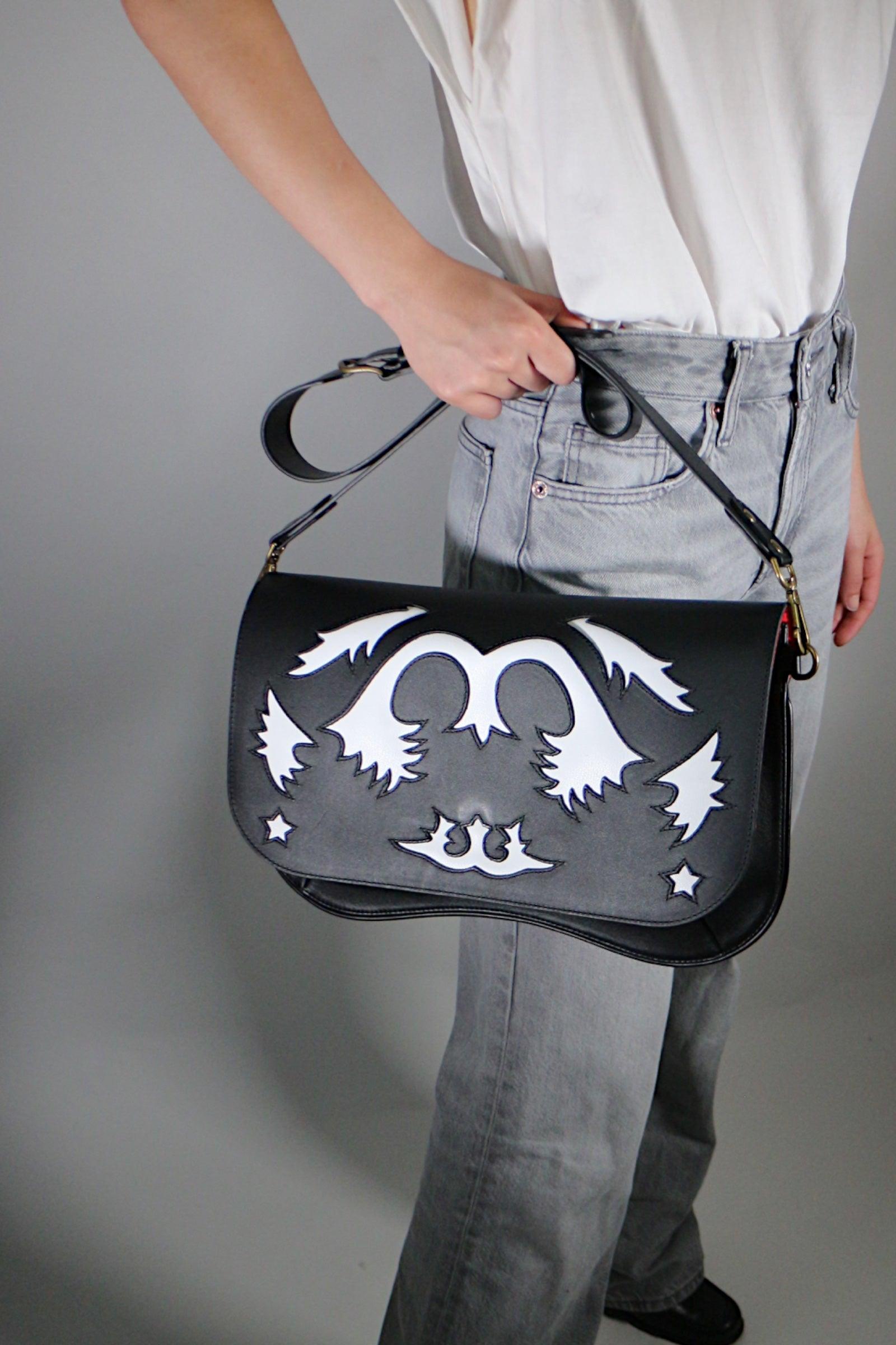 BOLSO STAR RANCHO DE PIEL NEGRO/BLANCO