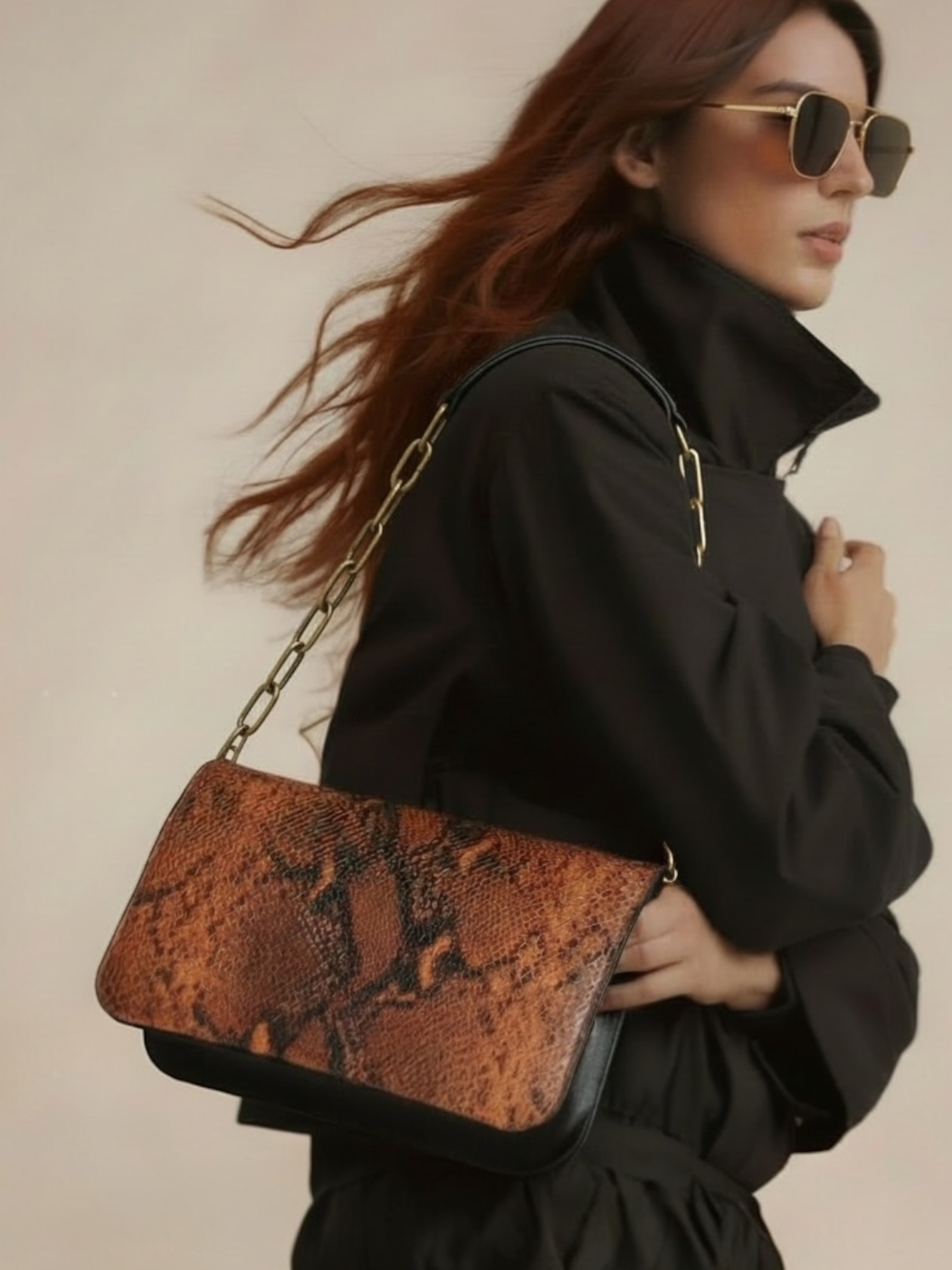 RABAT BABY PYTHON CUIVRÉ/NOIR