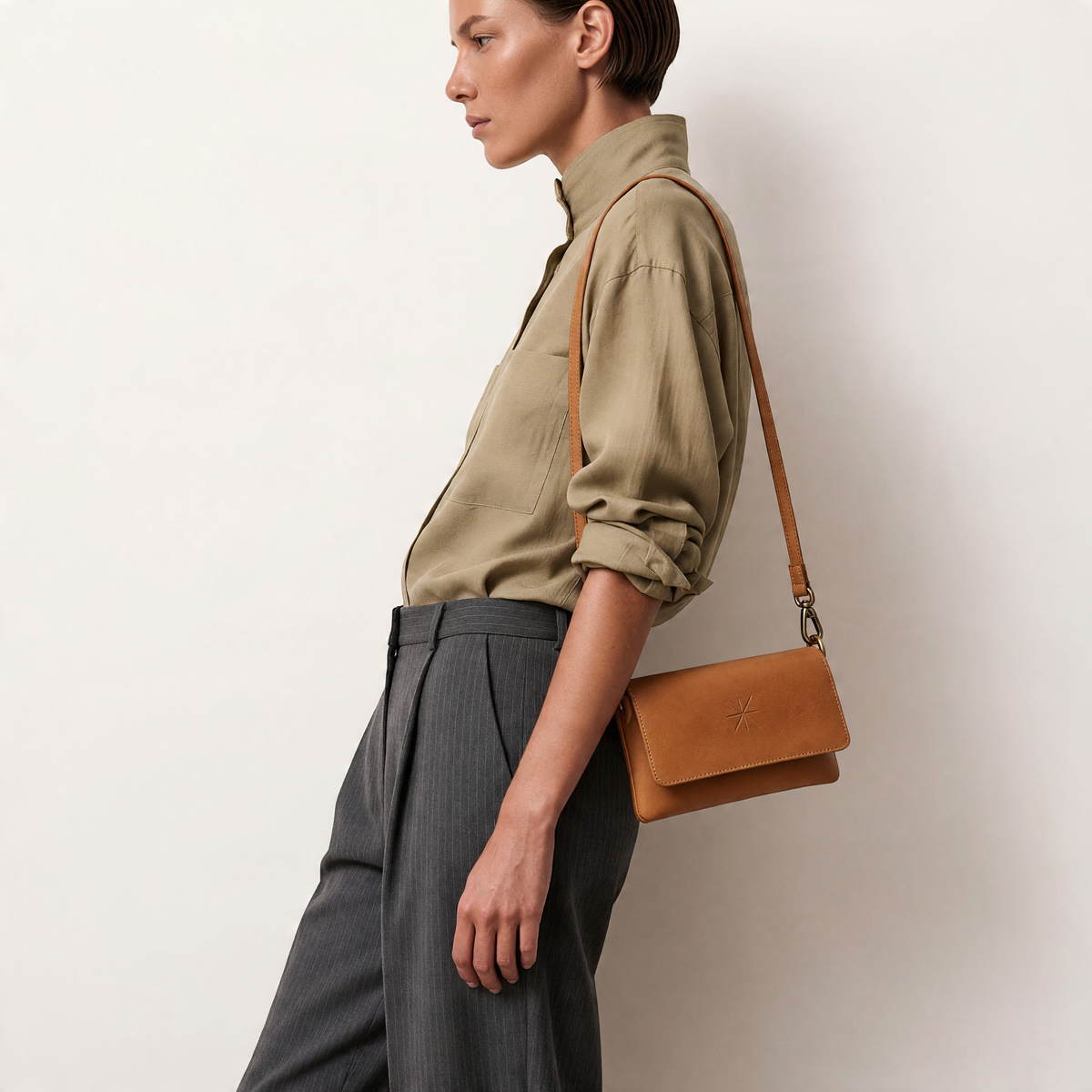 SAC GEMMA CUIR CAMEL OR ANTIC