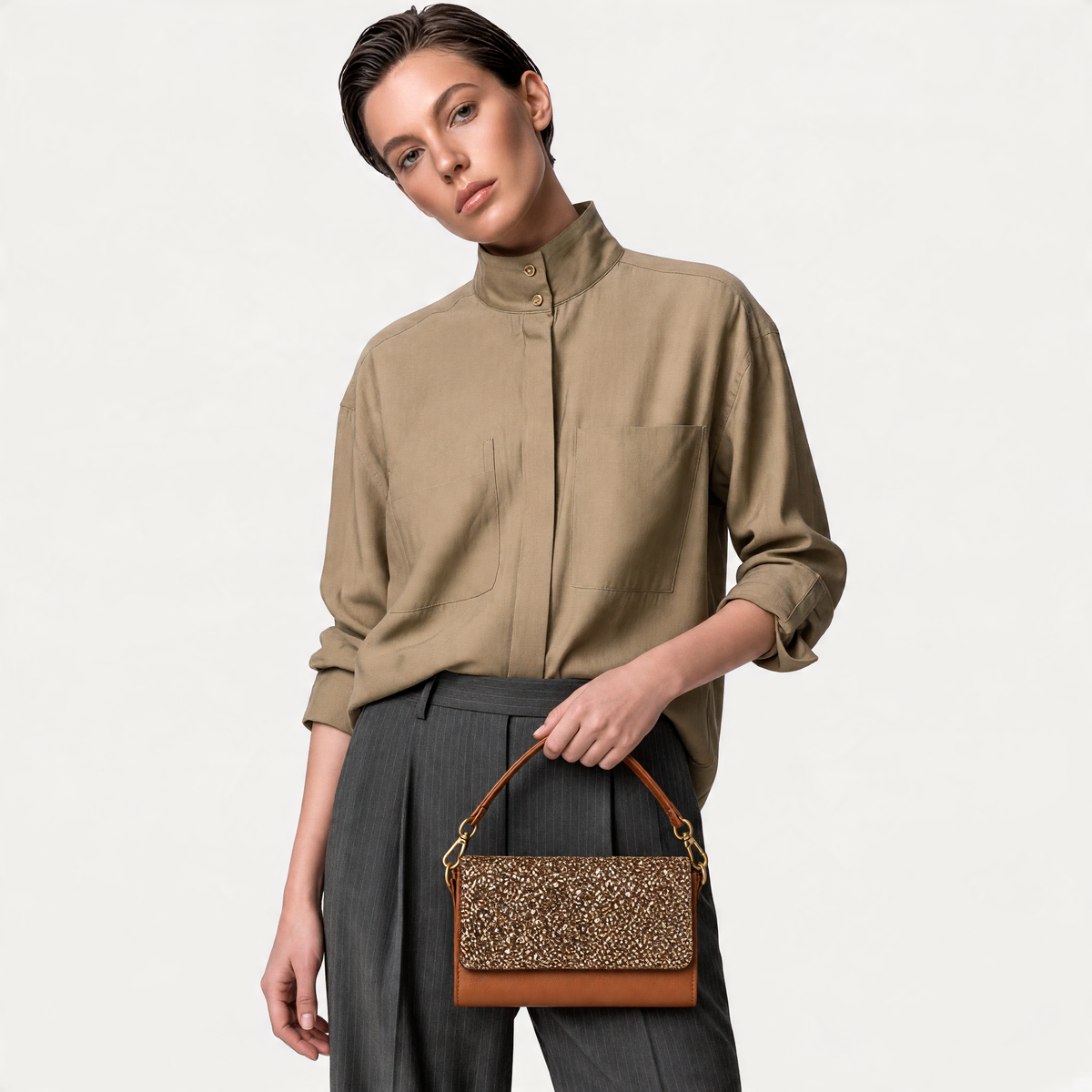 SAC GEMMA CUIR CAMEL OR ANTIC