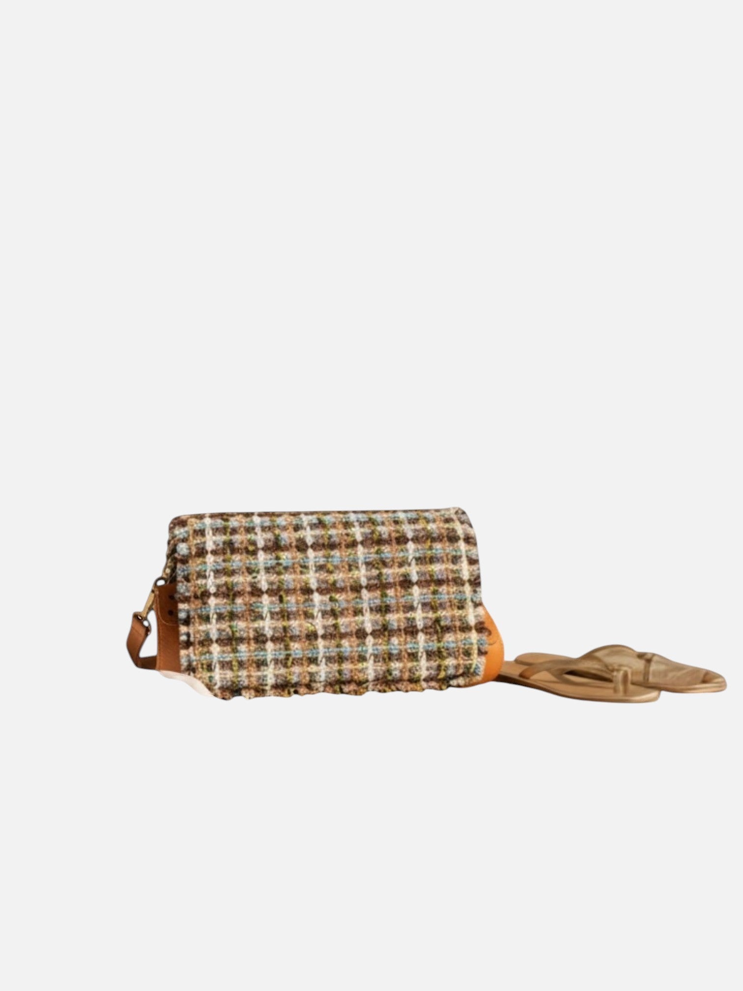 Rabat interchangeable La Stella Goldie en tweed bouclette multicolore brun, camel, écru, jaune et bleu pâle